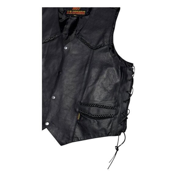 HOT LEATHERS Braided Leather Retro Motorcycle Biker Casual Riding Vest Mens 2XL - Picture 5 of 7